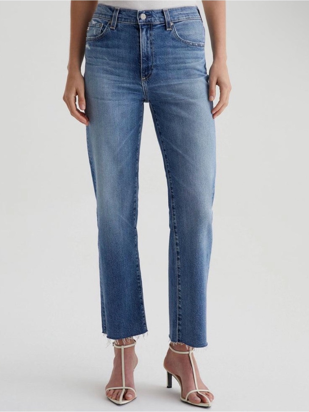 Ag Adriano Goldschmied Light Blue Cropped Straight Jeans Quiet Luxury Minimalist